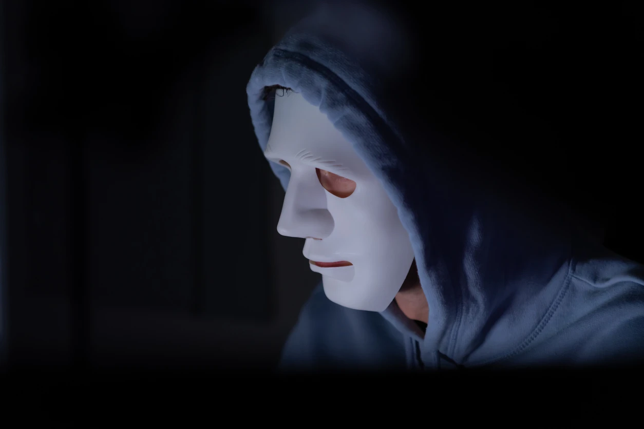 Anonymous person in mask and hoodie, representing the concept of Friend or Fraud online.