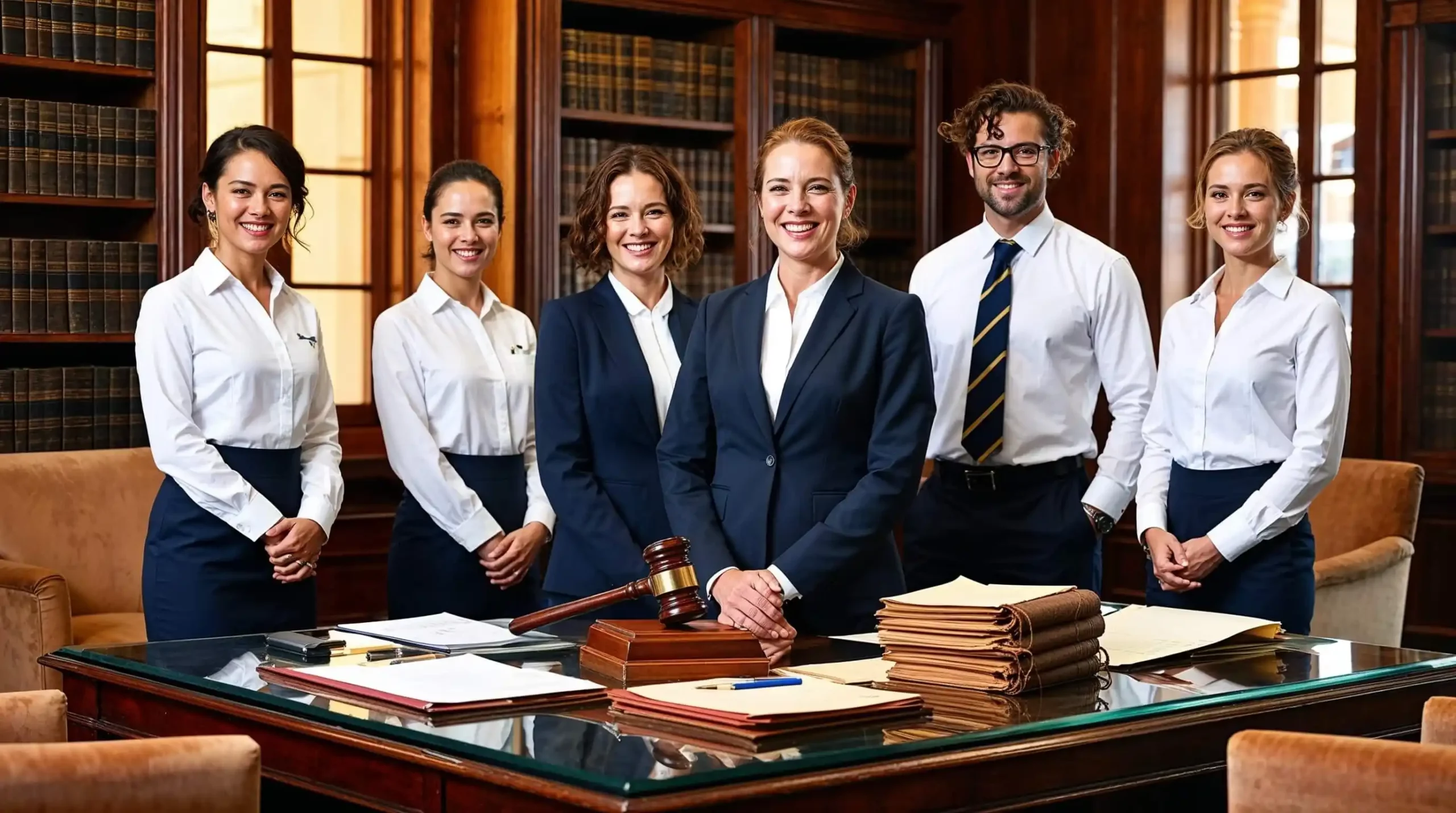 Australian law office interior with staff and gavel