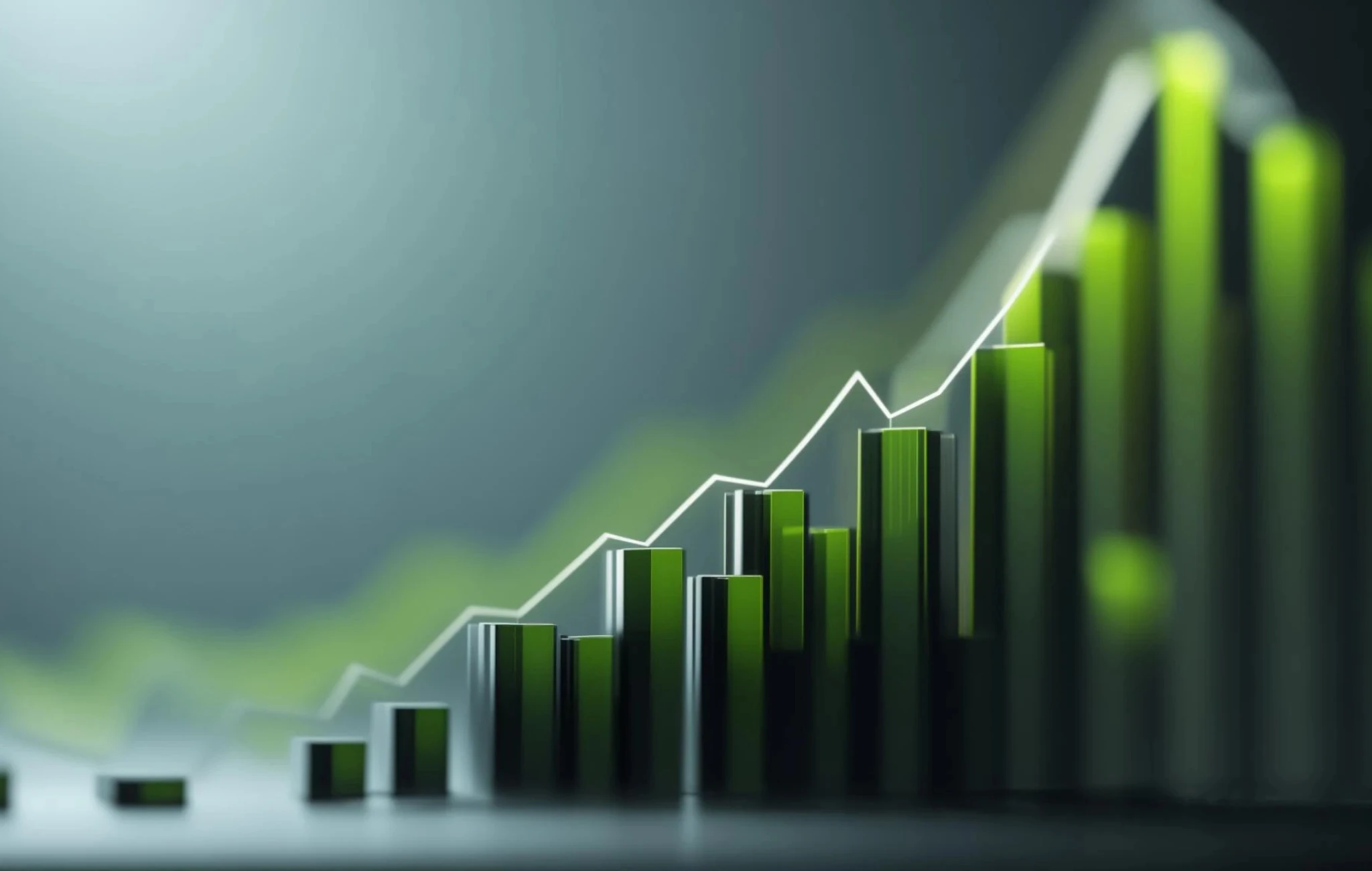 Green and white line graph showing upward growth trend