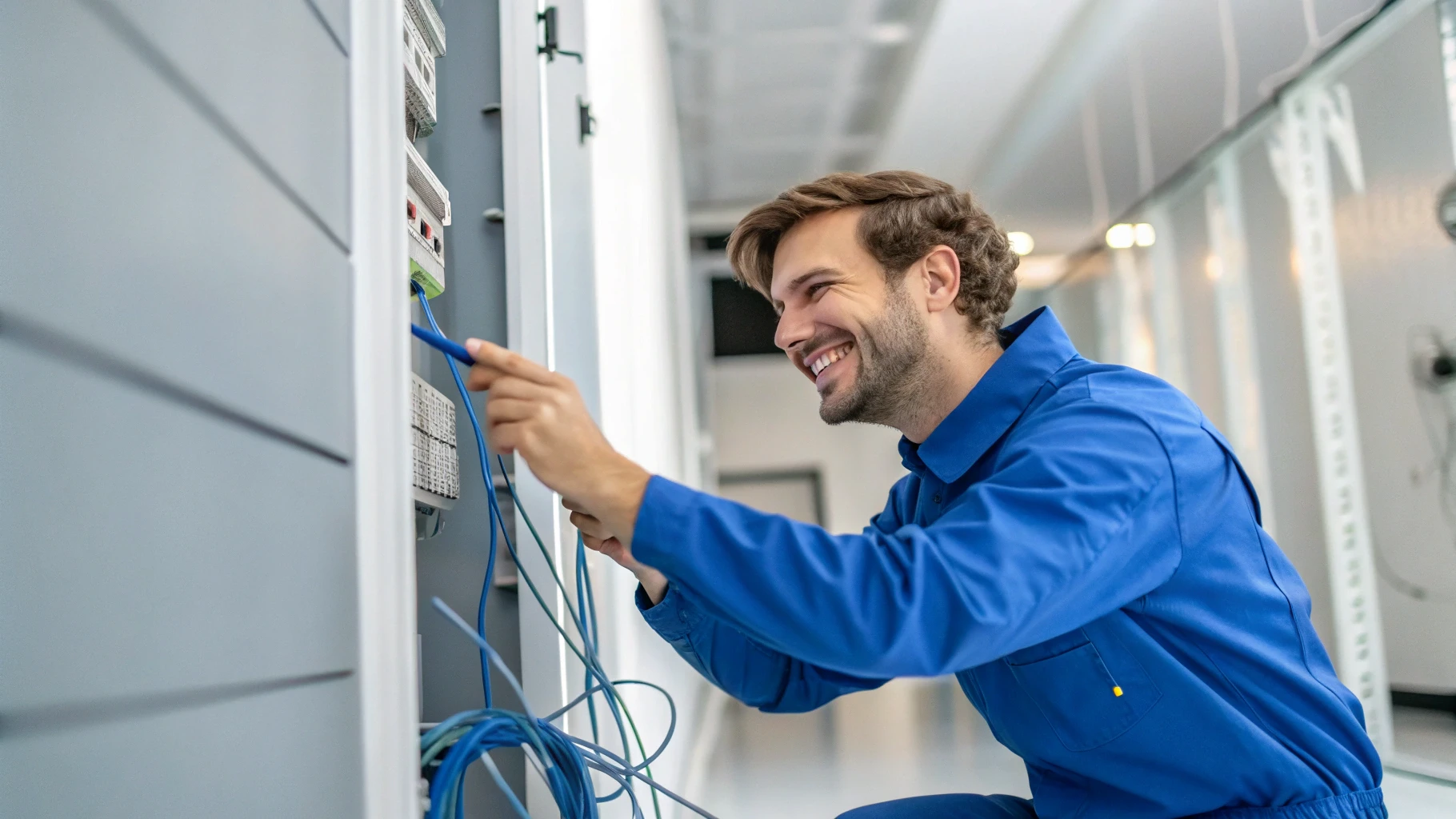 Technician installing NBN FTTP fiber optic connection, representing easy upgrade process