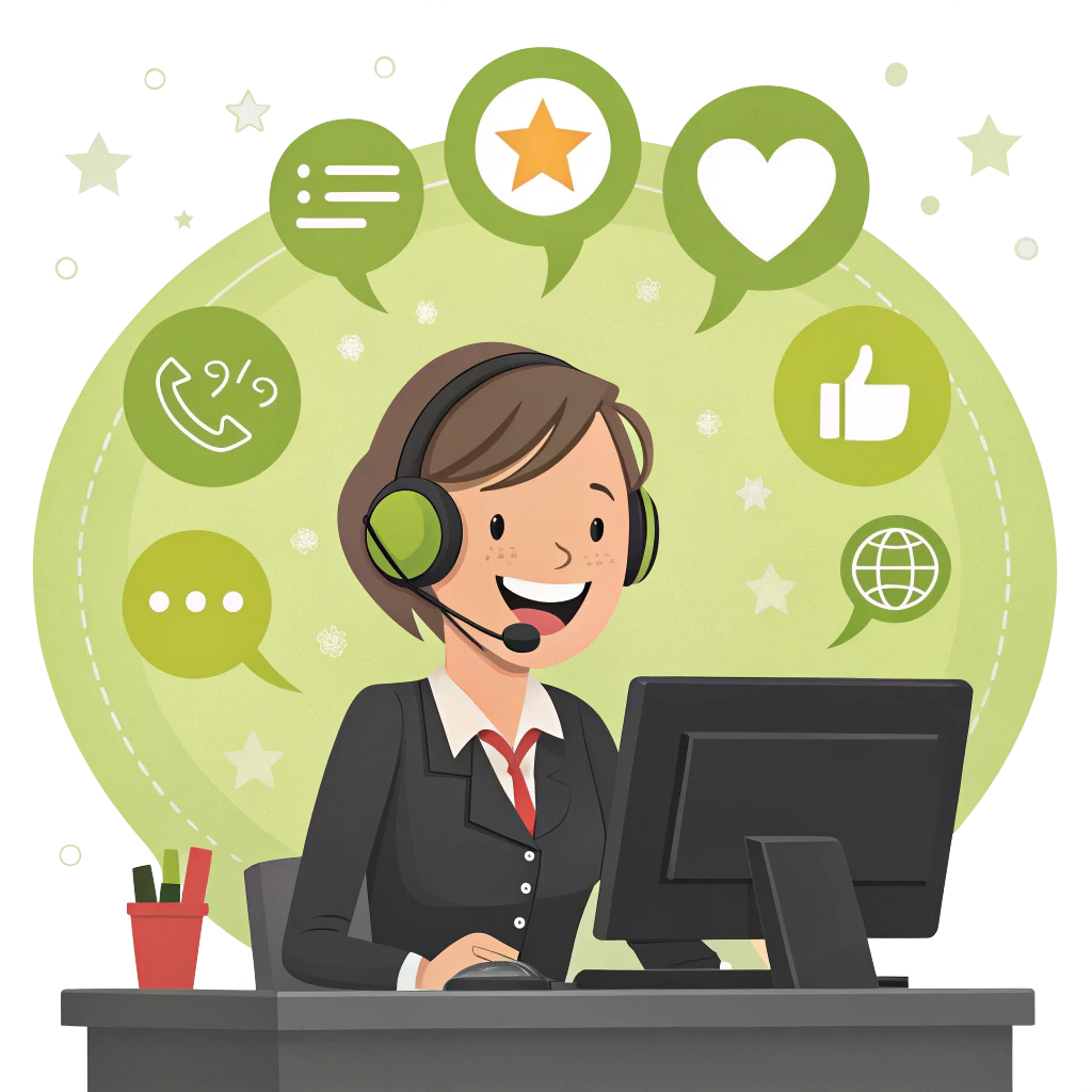 a customer service agent with a headset and chat bubbles, representing the 'Chat to Sales' option